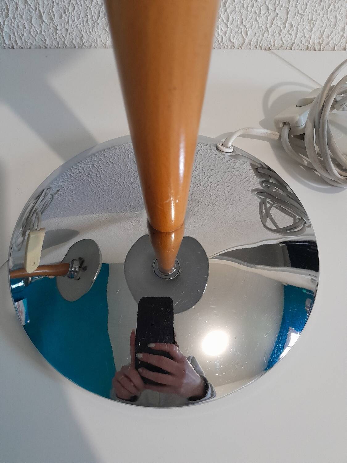 Pair of vintage 1980s wood and chrome ocean liner lamps