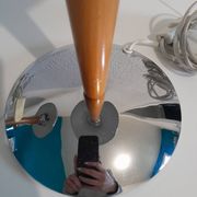 Pair of vintage 1980s wood and chrome ocean liner lamps