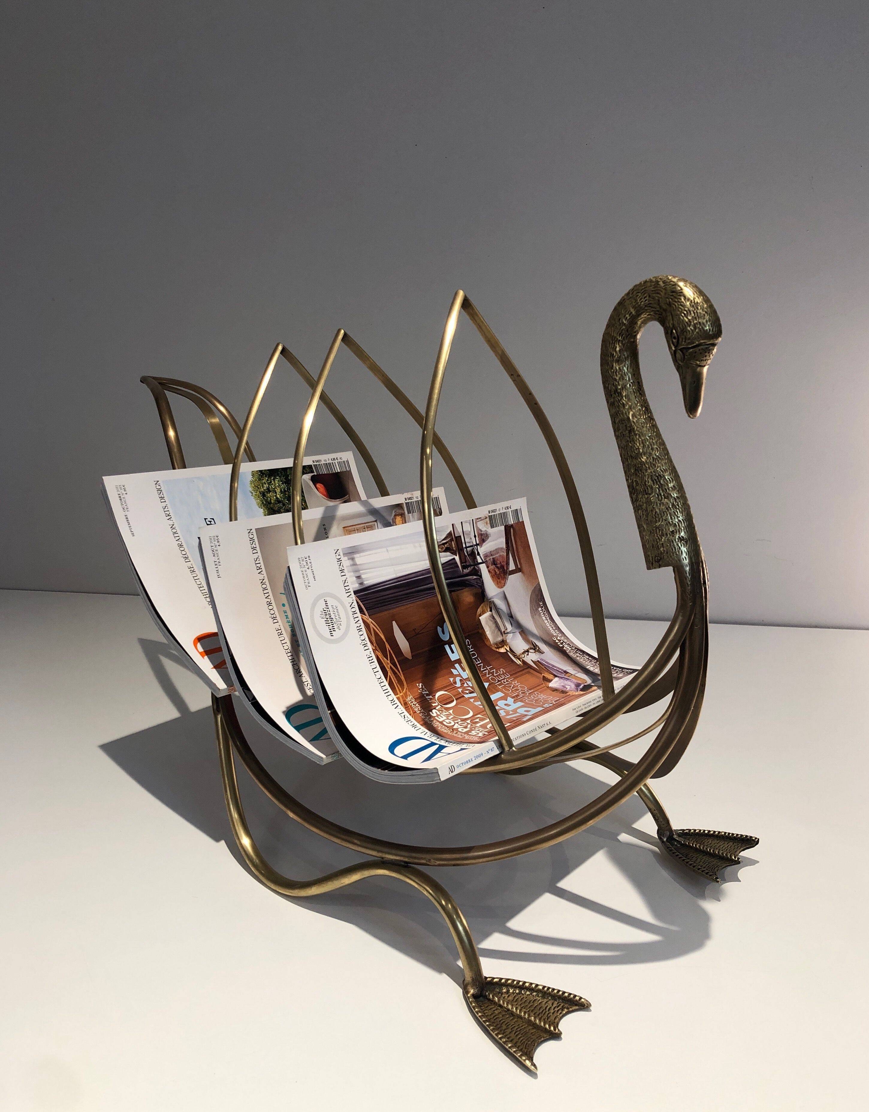 Brass swan magazine rack