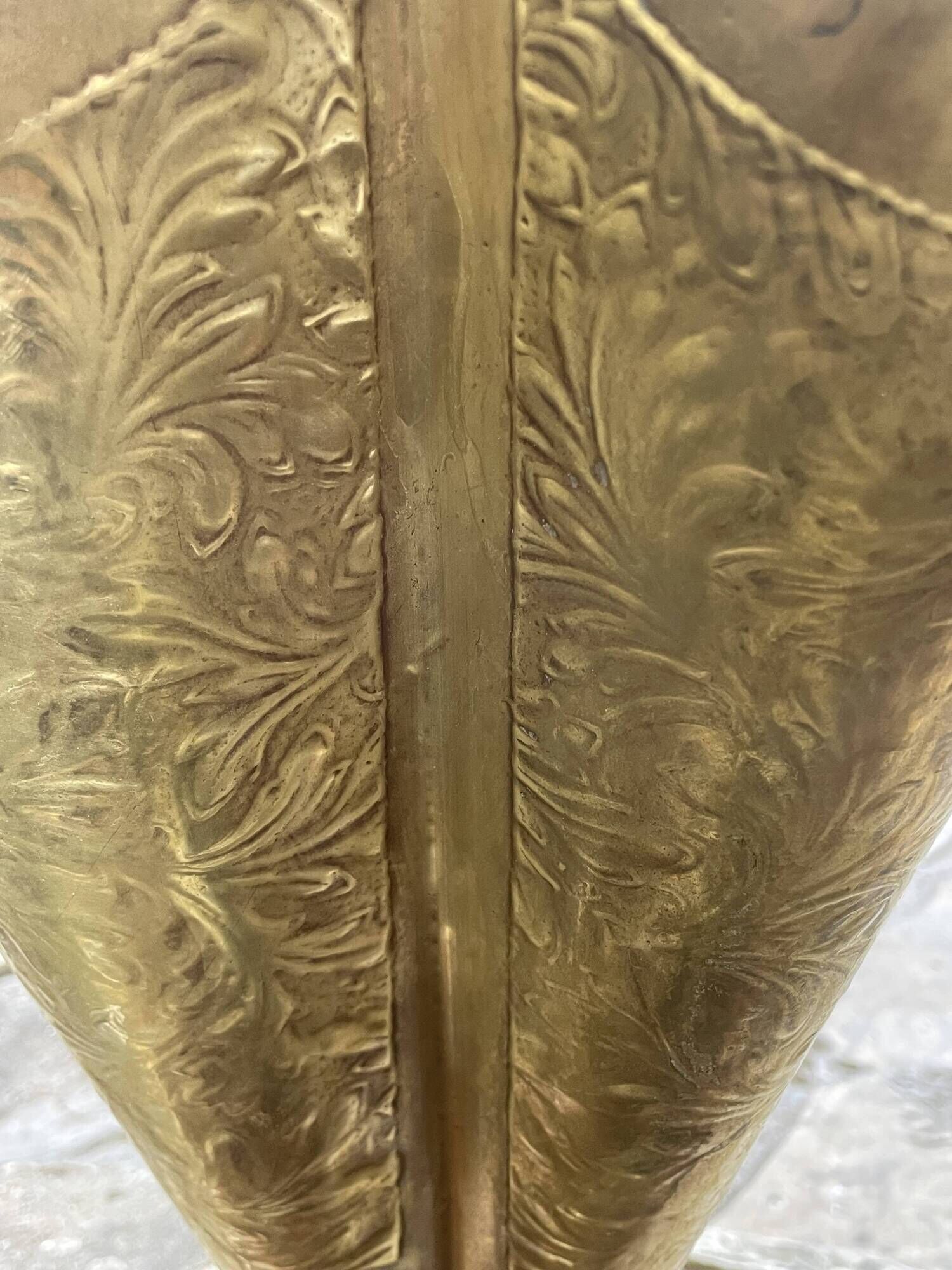 Antique repoussé brass umbrella stand
