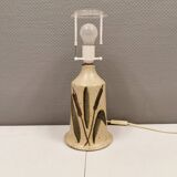 Large ceramic table lamp in beige with "straw" motifs