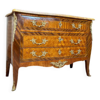 Louis XV Style Cube Marquetry Chest of Drawers, 19th Century