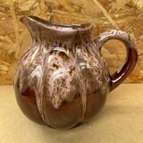 Antique melon pitcher flamed ceramic brown & pink vintage