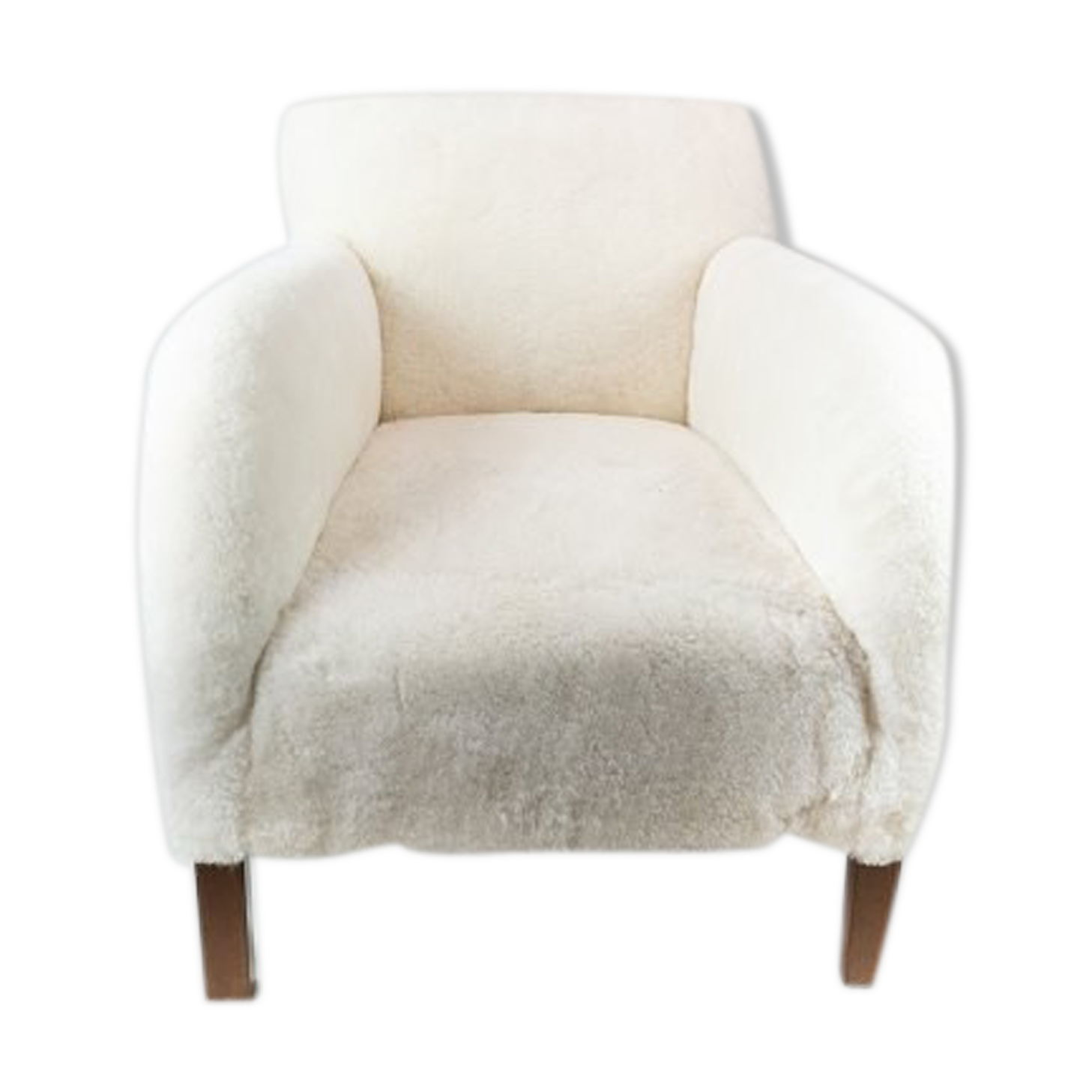 Easy chair newly upholstered with sheep wool and legs of polished wood by Fritz Hansen, 1930s
