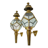 Pair of vintage wall sconces carriage lanterns with 5 faces.