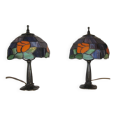 Pair of Art Nouveau Tiffany lamps with leaded glass, 1990.