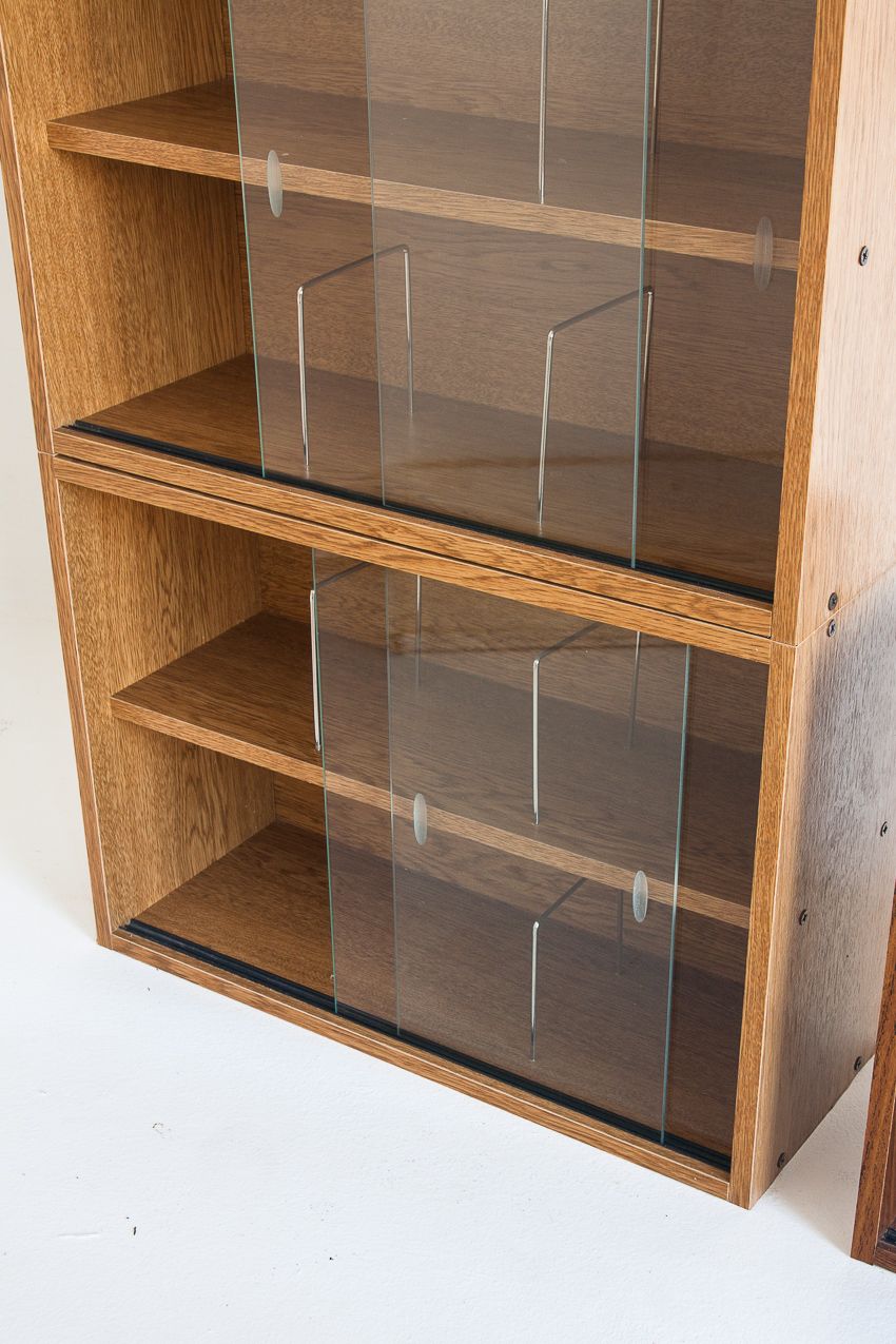 Set of 4 vintage CD shelves with glass doors, France 1990