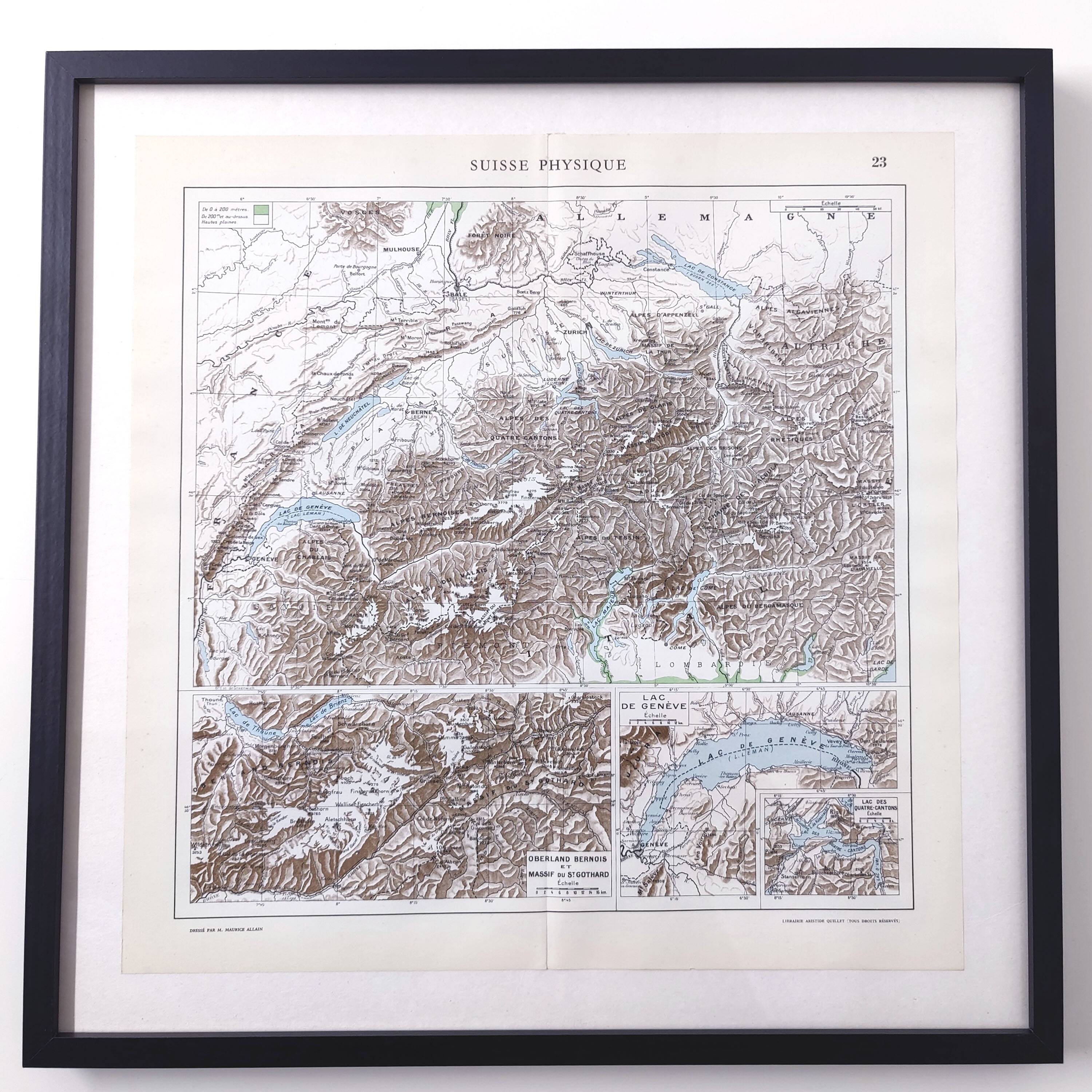 Vintage map of Switzerland 43x43cm from 1950