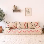 Canapé de sol en tapis Azilal fait main 180 cm avec coussins moelleux