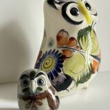 Duo de hiboux en céramique artisanale vintage