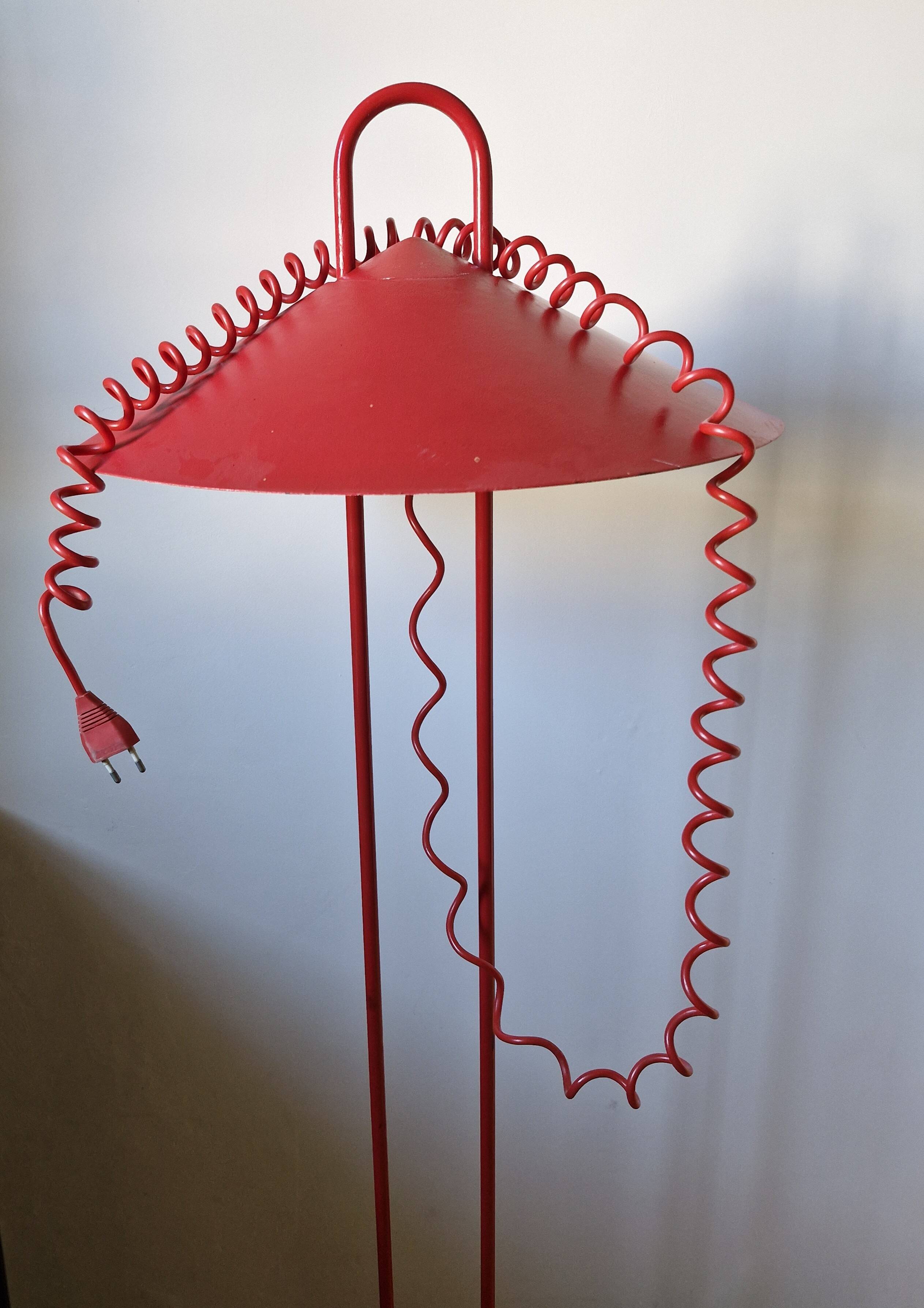 1980s red metal floor lamp