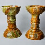 Pair of onyx and brass candle holders, Italy, 1980