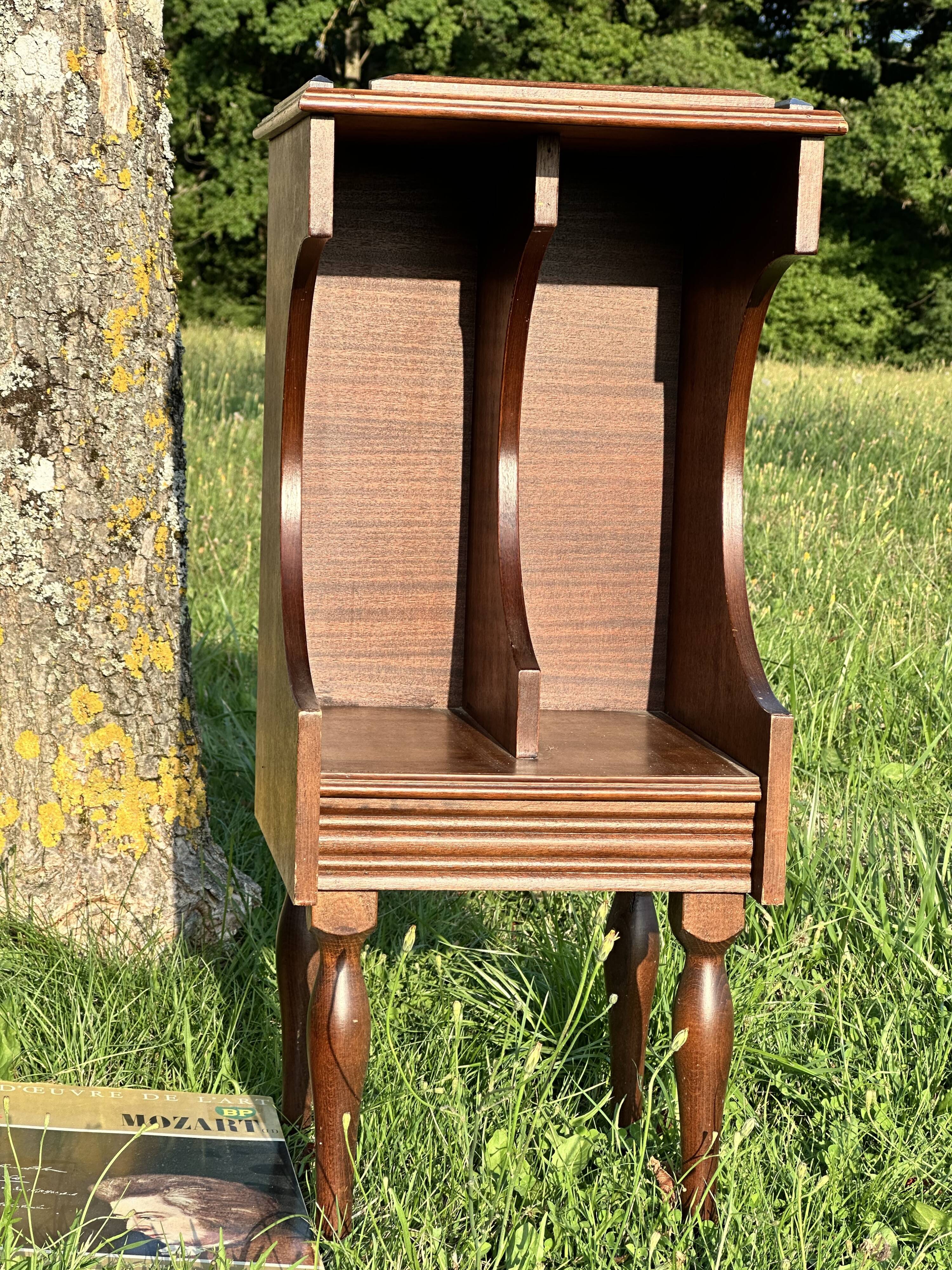 Vintage Dark Brown Wood Side Table - Vinyl Record Book Holder