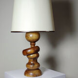 Imposante lampe style scandinave vintage design bois tourné sculpté avec anneau