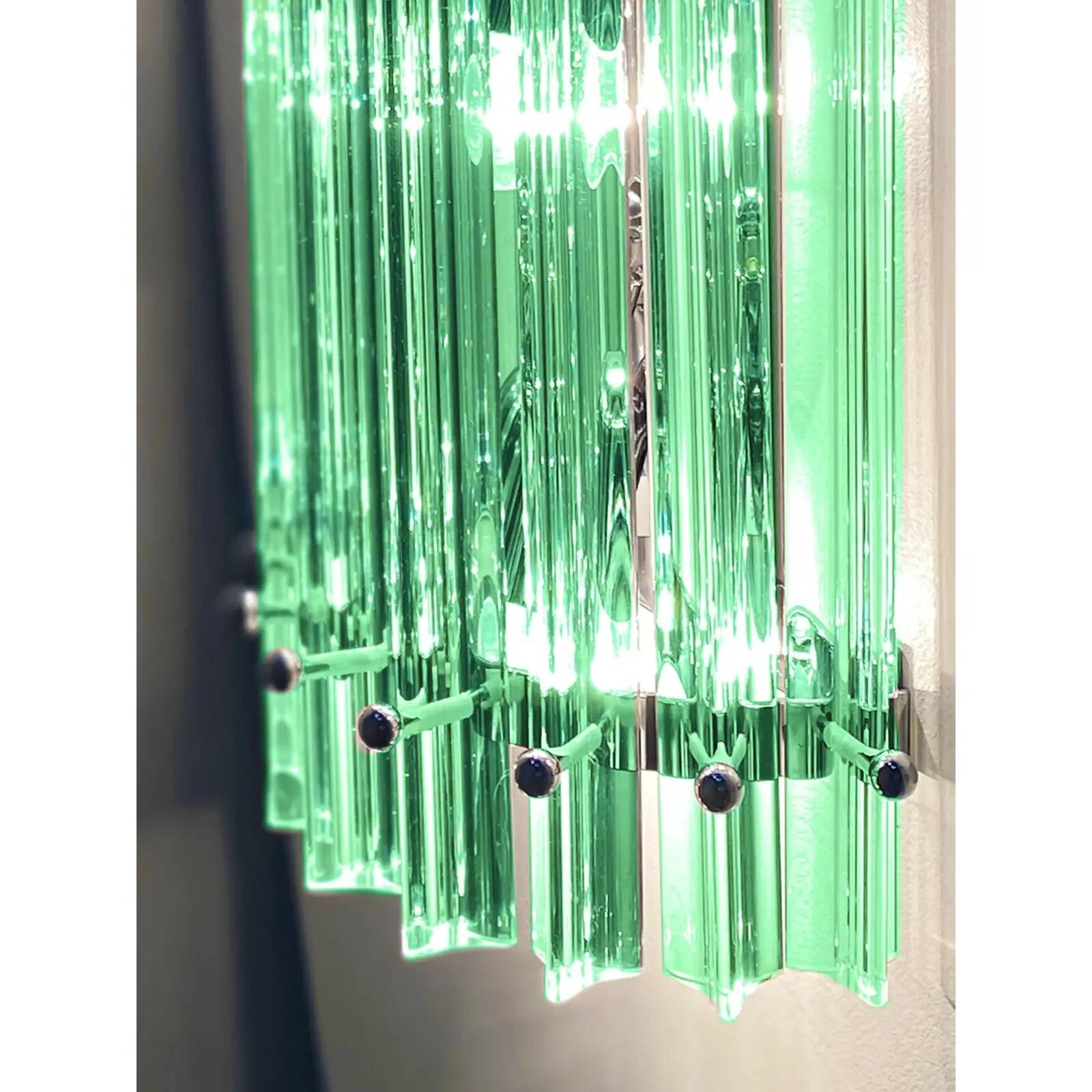 Pair of Contemporary Green “Wather Triedro” Murano Glass Wall Sconces