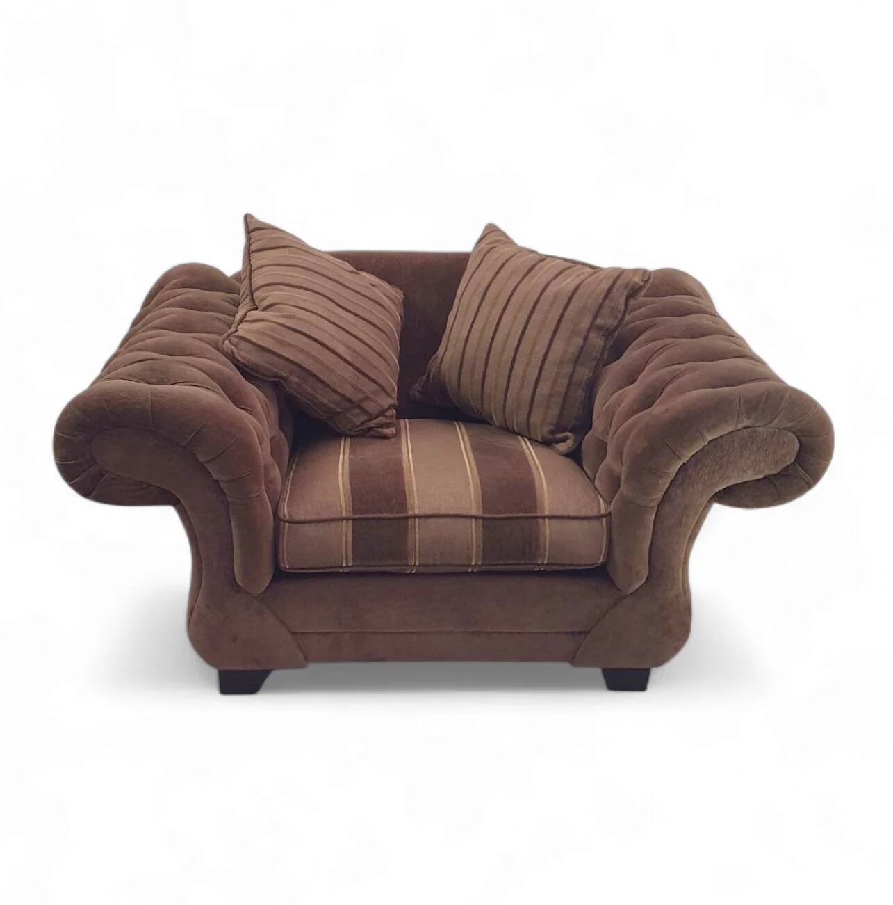 Large weighty love seat with the original matching cushions. Marked "Handmade in Holland"