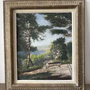 Paysage méditerranéen, vue sur mer, huile sur toile signée