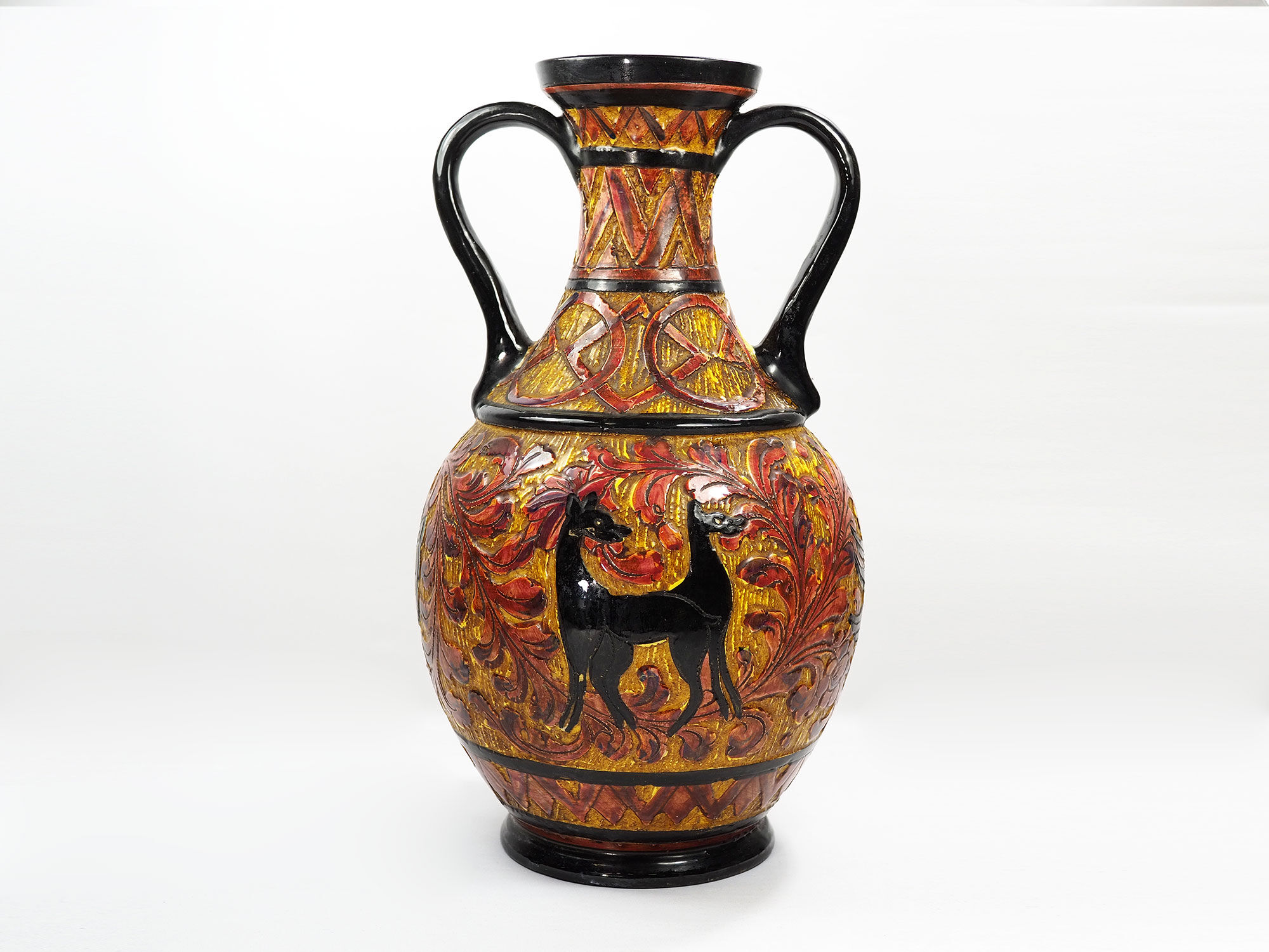 Mid-Century Carved and Glazed Italian Pottery Vase