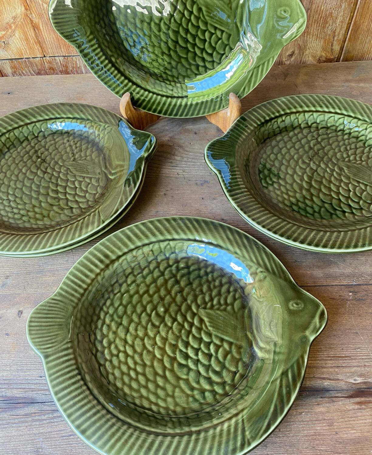 Lot de 6 assiettes barbotine poisson Sarreguemines