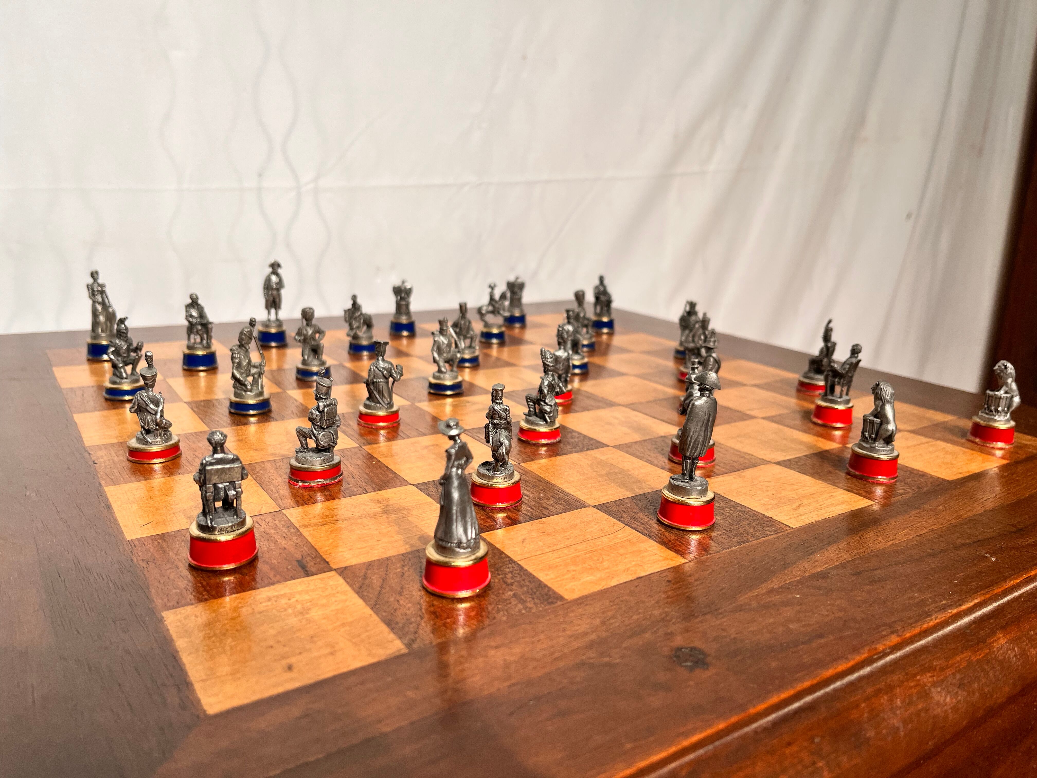 Table game chess vintage Napoleonic pawns metal