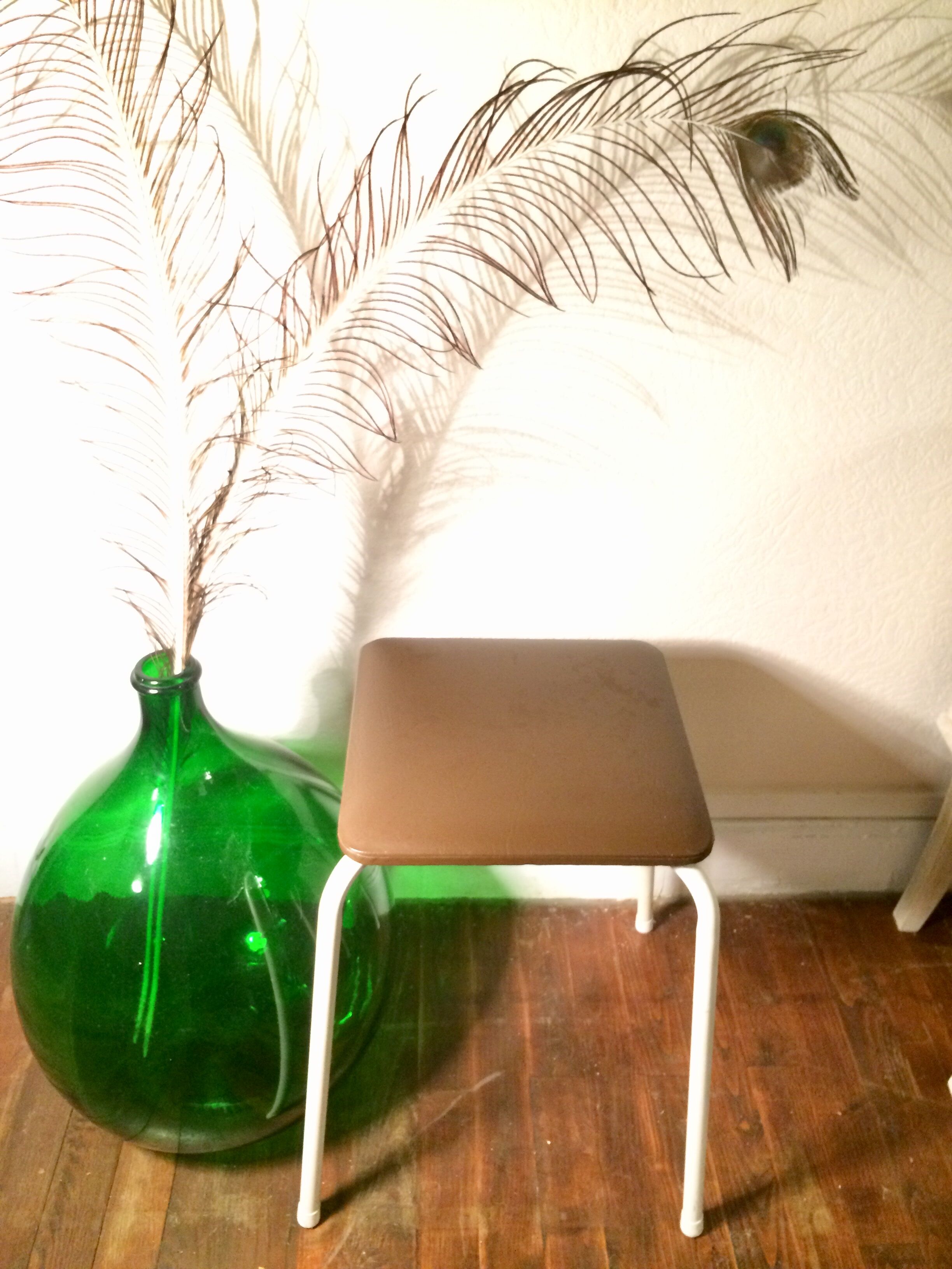 70's brown metal and faux leather stool