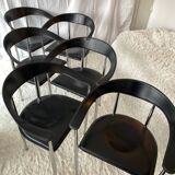 Set of 6 vintage arper chrome leather chairs