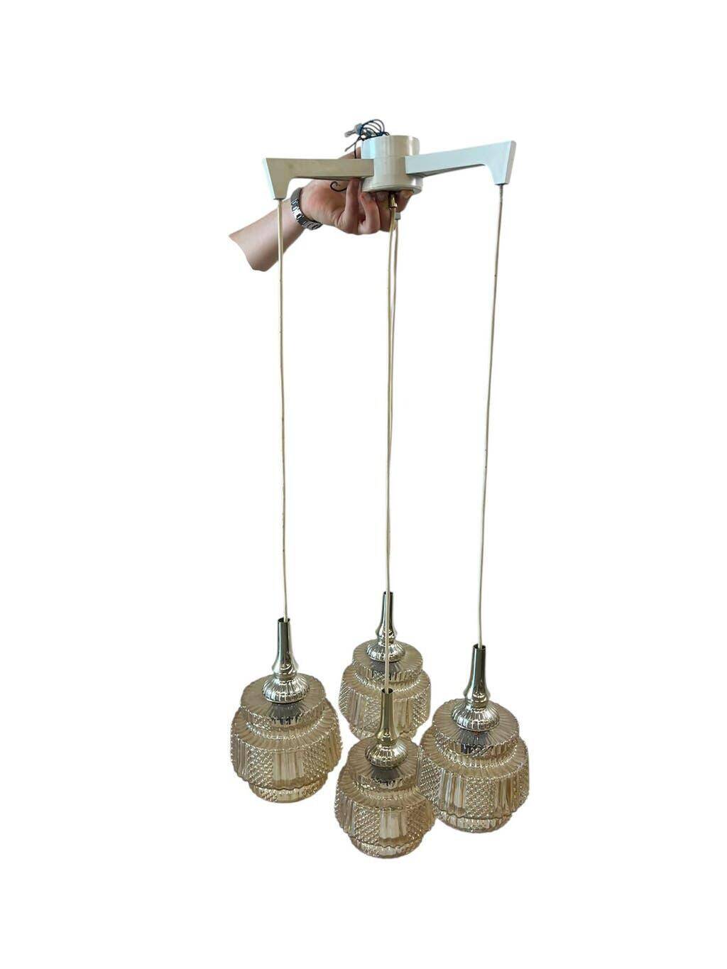 Vintage glass cascade chandelier with chrome.