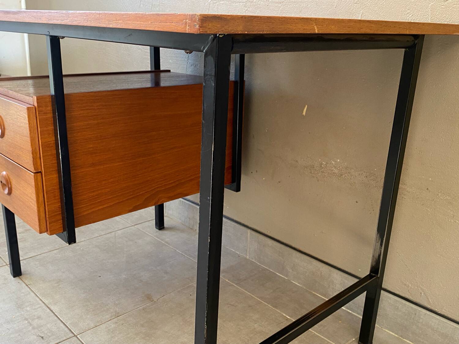 Vintage wood and metal desk from the 60s
