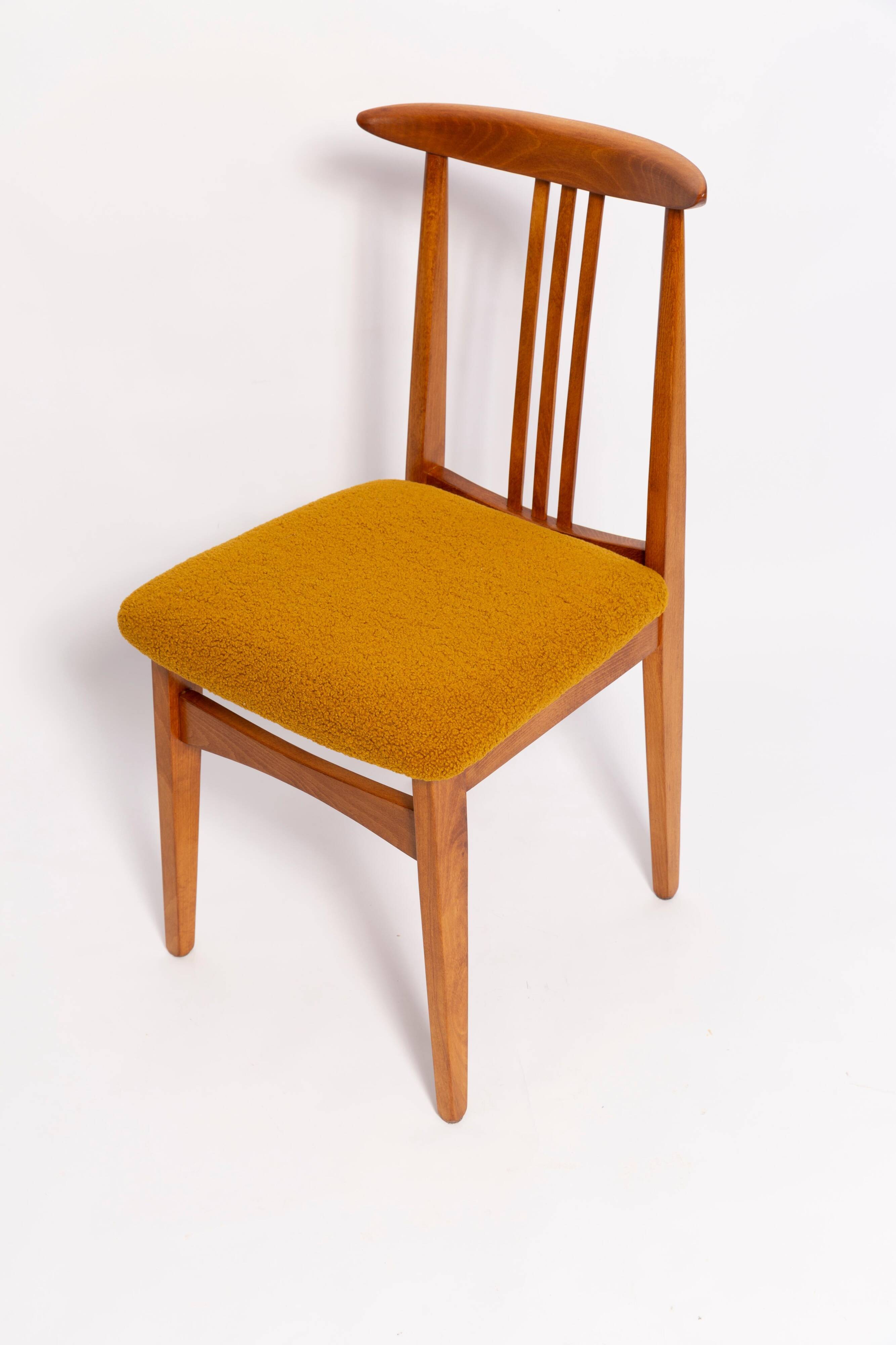 Ochre Bouclé Chair Mid-Century, Medium Wood, M. Zielinski, Europe 1960s