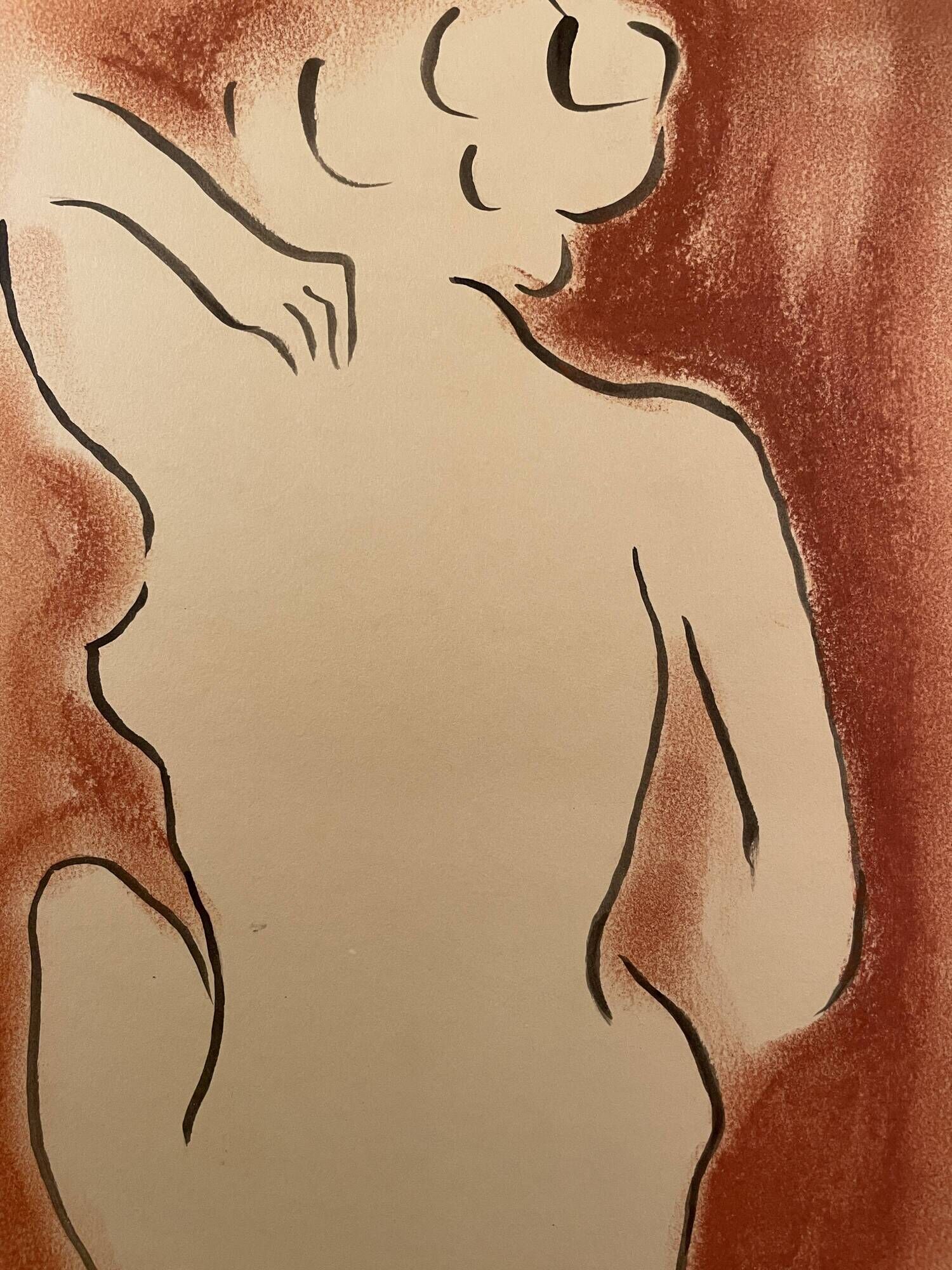 Signed painting in Chinese ink and art deco pastel, female portrait “the bath”