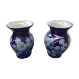 Paire de vases ancien Betschdorf grès émaillé bleu alsace vintage
