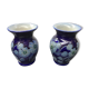 Pair of old Betschdorf vases in vintage Alsace blue enamelled stoneware
