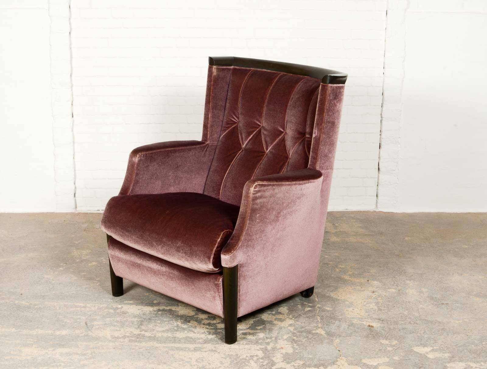 Italian Purple Velours Lounge Chair designed for Giorgetti, 1970s