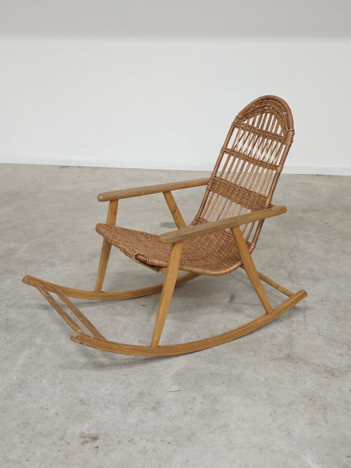 Rocking chair made of wood and wicker by ULUV from Czechoslovakia 1970