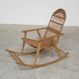 Rocking chair made of wood and wicker by ULUV from Czechoslovakia 1970