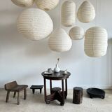 Suspension in rattan and natural japanese linen in the shape of a drop