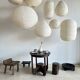 Suspension en rotin et lin naturel japonisante en forme de goutte
