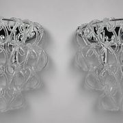 Pair of Art Deco Half-Moon Wall Lights/Hot Water Bottles in Glass & Metal Links