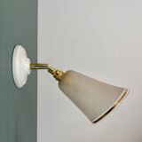 Applique tulipe vintage en verre granité blanc et doré