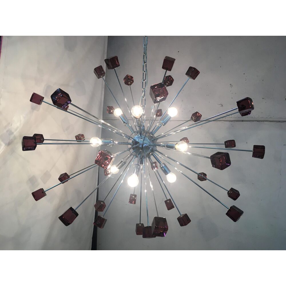 Lustre Ametista cubes murano verre spoutnik lustre