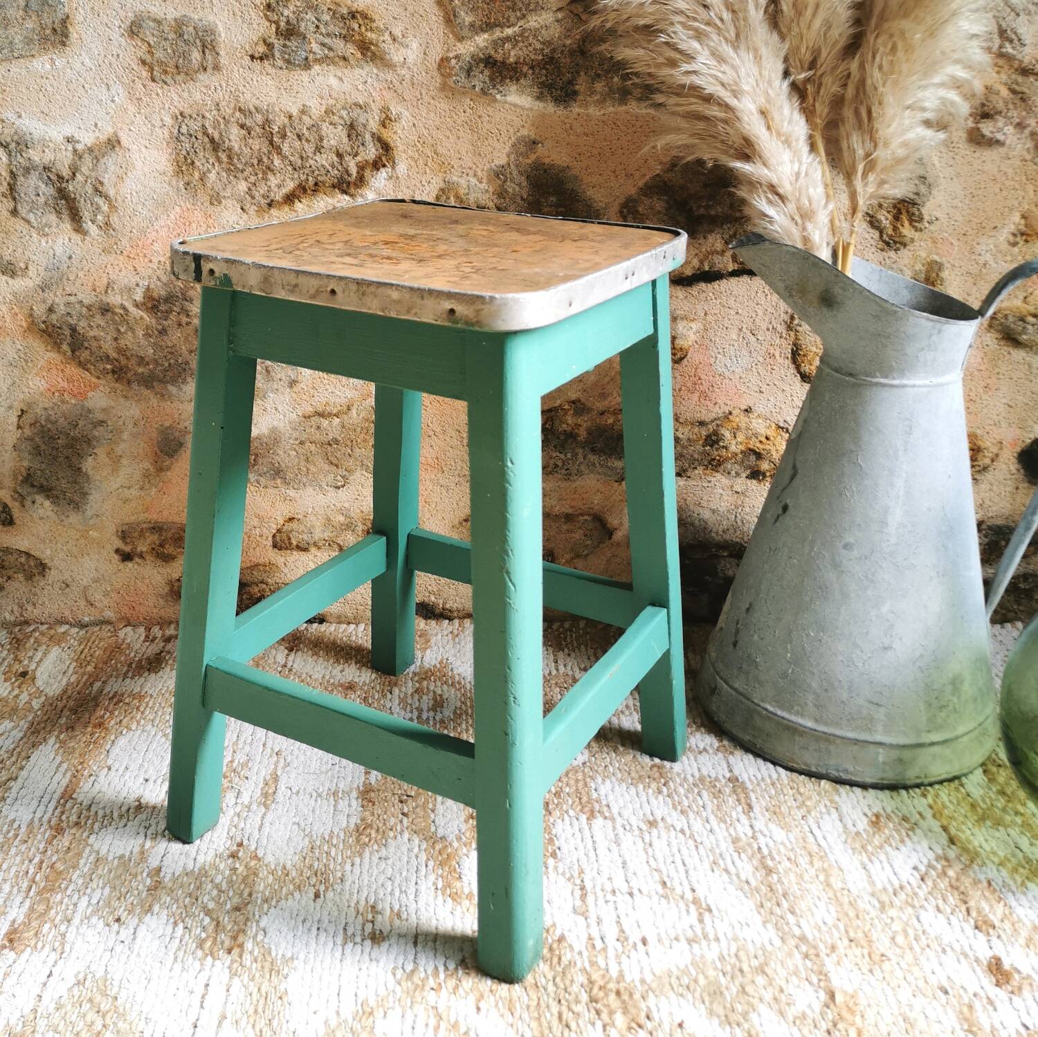 Vintage green stool, 1950s
