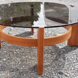 Vintage Danish teak coffee table and smoked glass