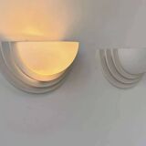 Pair of vintage geometric wall lights, plaster and sandblasted glass, France 1970