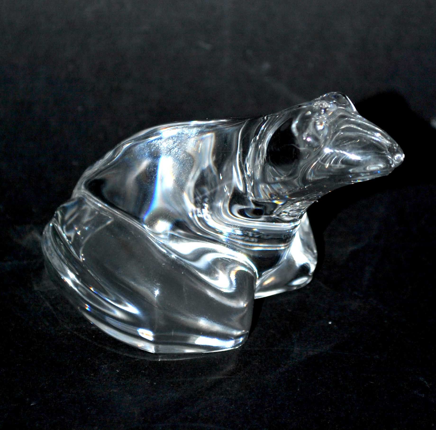 Paperweight statuette frog in crystal of saint-louis signed 6x6x8cm