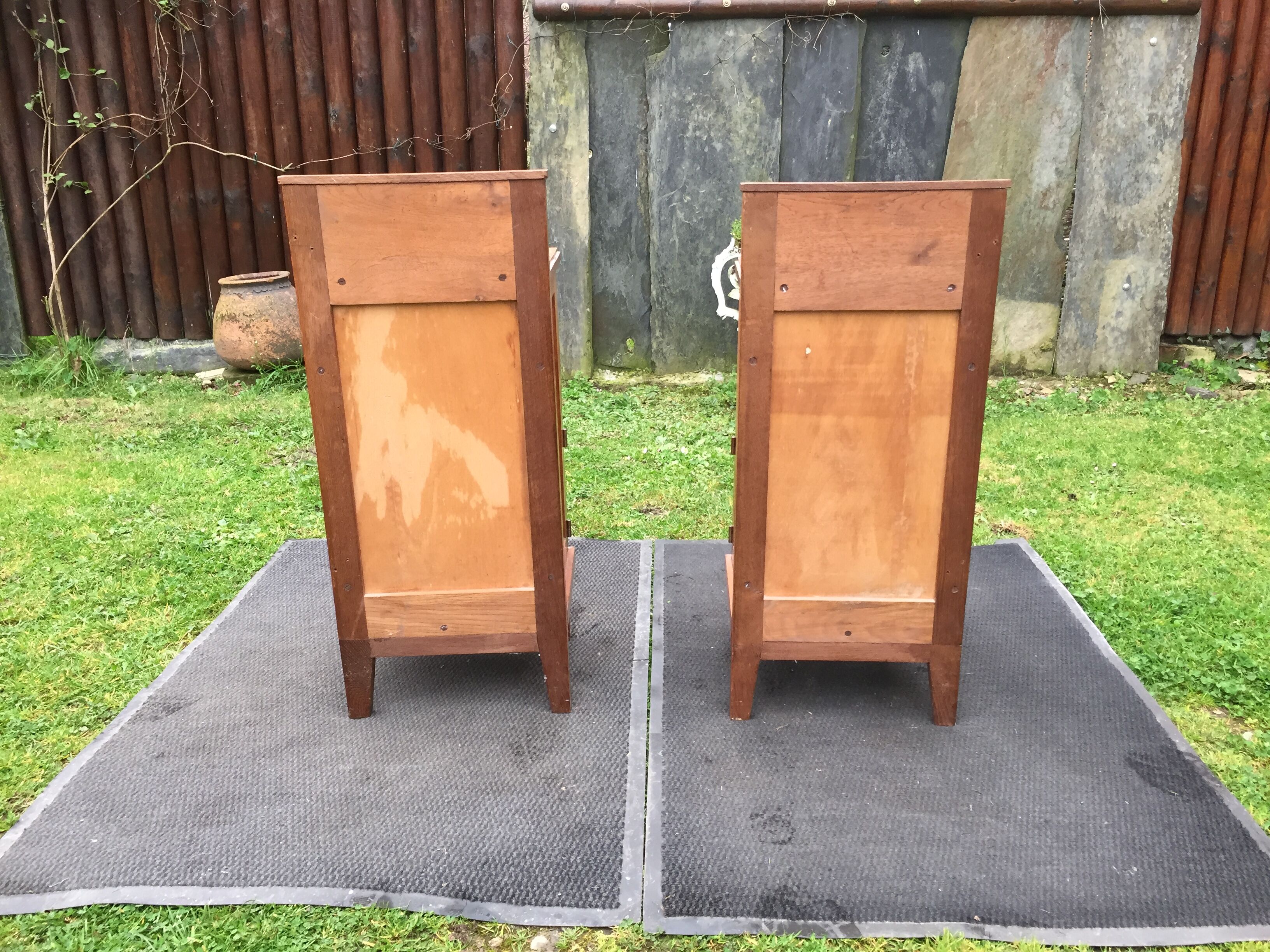 Vintage bedside tables with solid oak compass legs (pair)