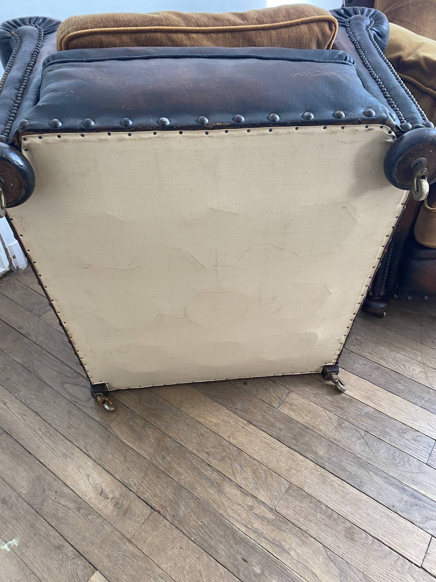 Pair of english leather club armchairs 1930 30 art deco