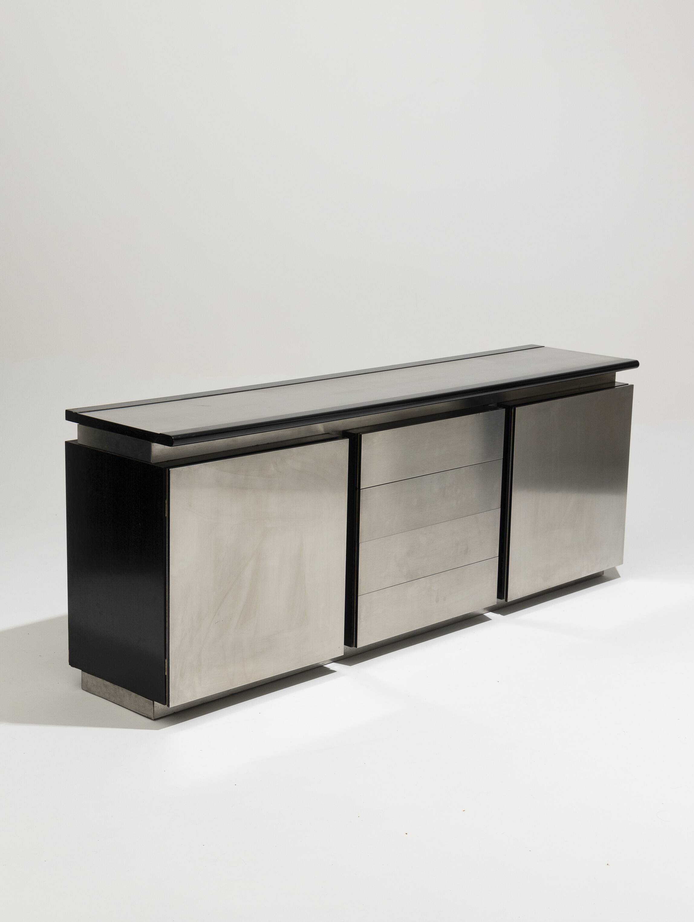 Brushed steel sideboard, lodovico acerbis, 1970s
