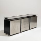Brushed steel sideboard, lodovico acerbis, 1970s