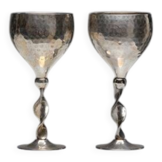 Paire de 2 verres haut en métal argenté