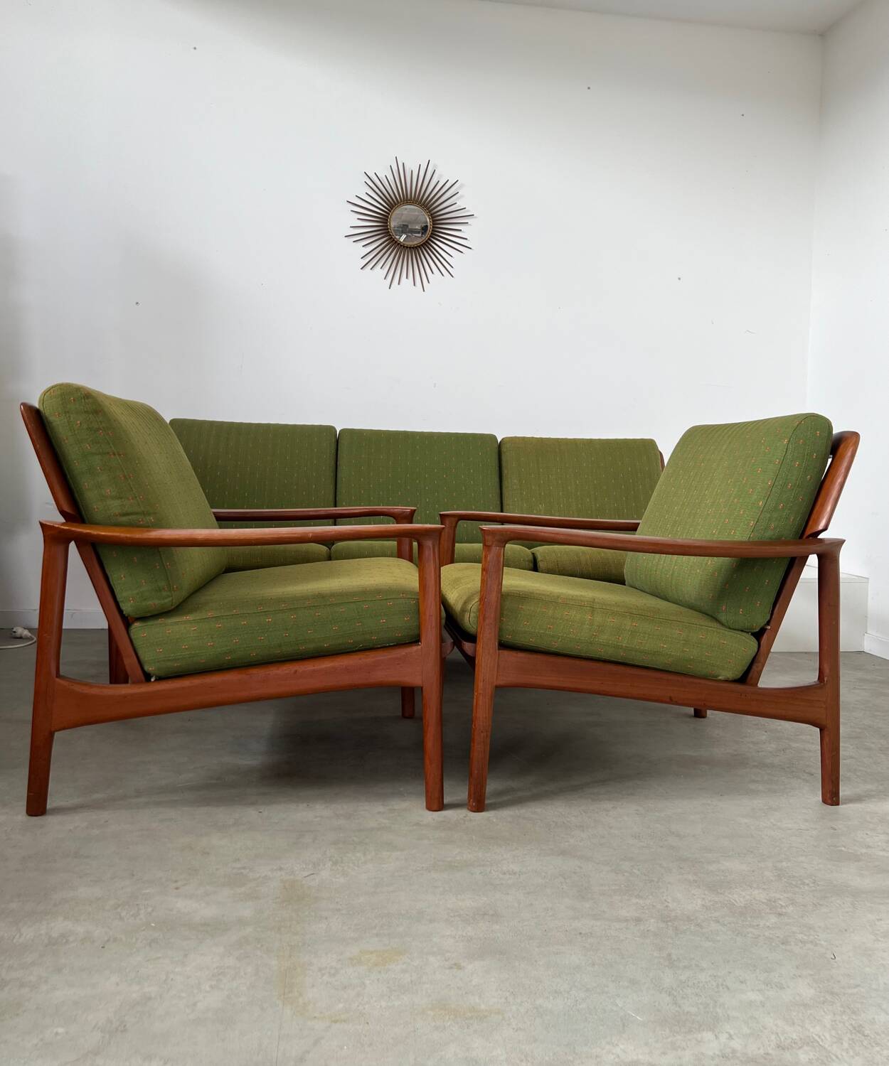 Living room set sofa armchair coffee table Scandinavian design 60s Swedish vintage teak